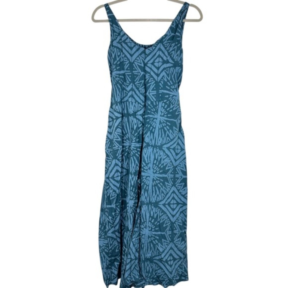 Global Mamas Organic Cotton Blue Wide Leg Jumpsuit Boho Geometric Print Eco Chic